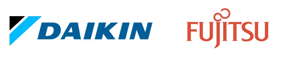 Daikin and Fujitsu logos side by side comparing the two air conditioning brands