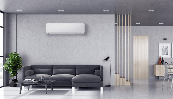 Mitsubishi MSZ-AS90VGD-A1 wall-mounted air conditioner installed in a modern living room for large spaces