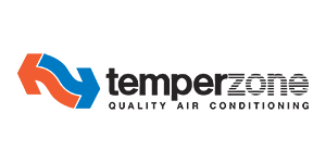temperzone Temperzone logo with orange and blue arrow symbol and quality air conditioning tagline